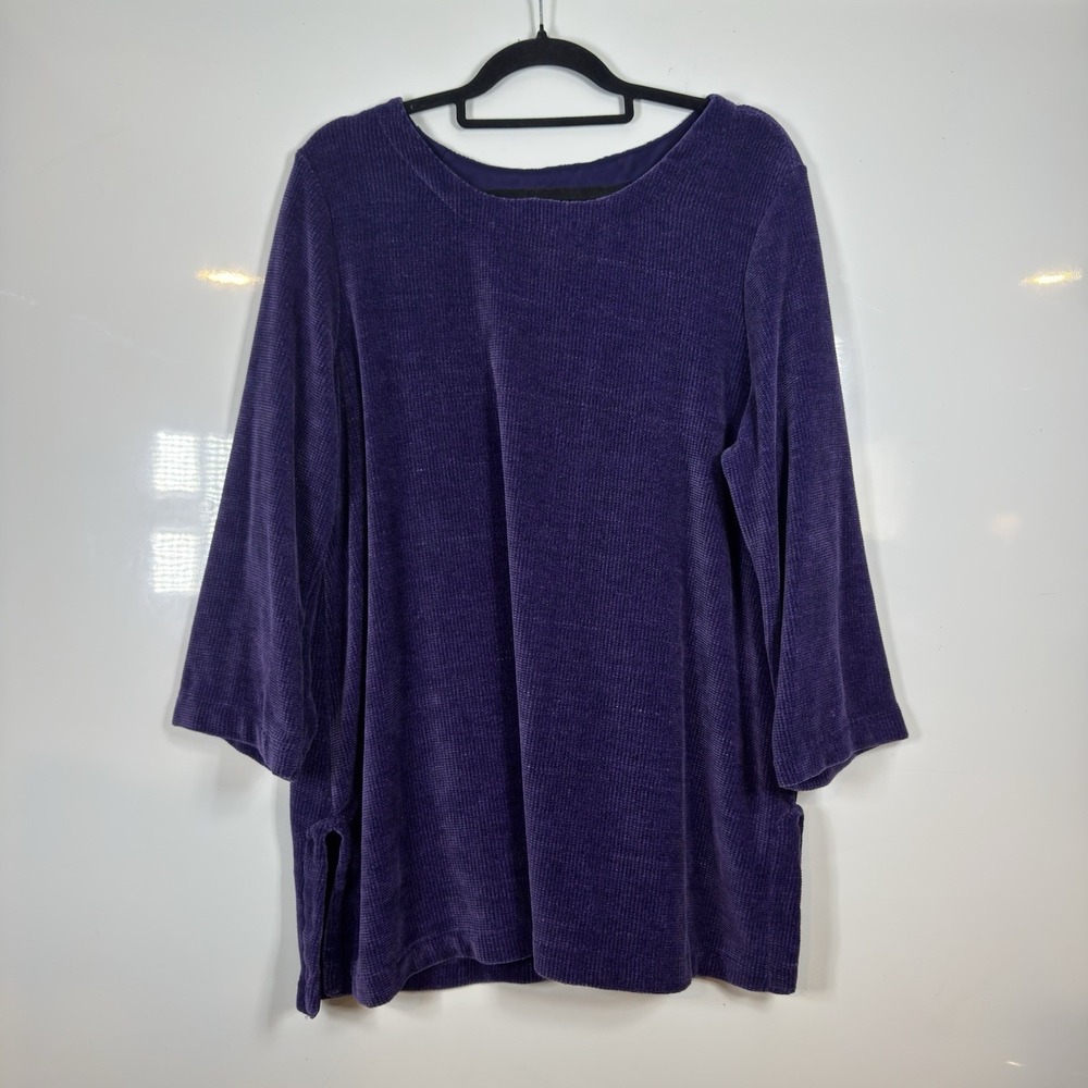 J. Jill Wearever Purple Ribbed Chenille Tunic Top XL Scoop Neck Side Slit 280591